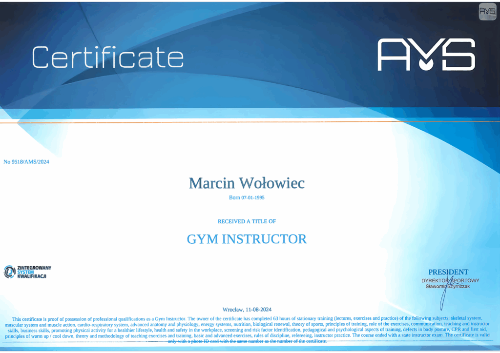 Certyfikat Gym Instructor